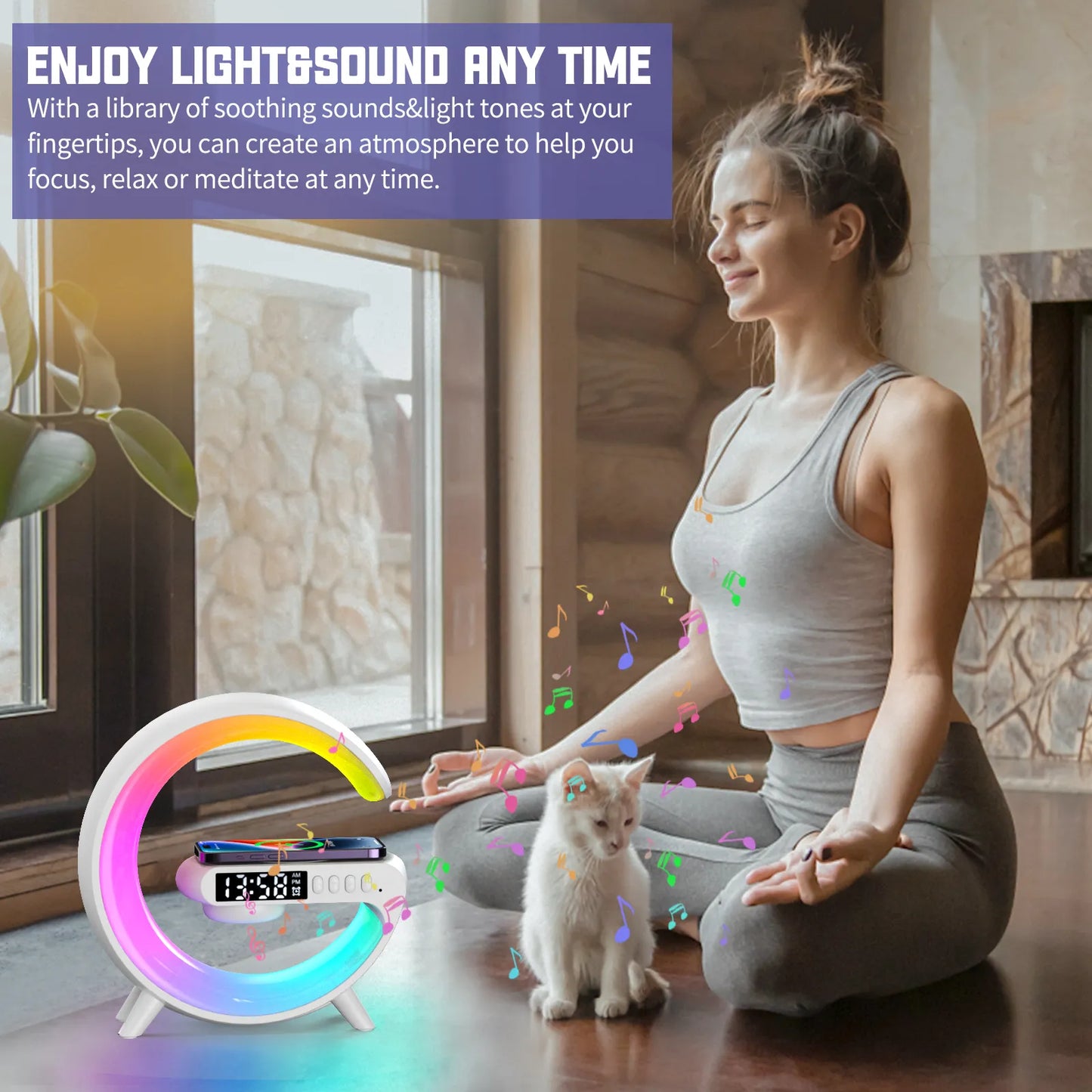 Multifunction Wireless Charger Pad Stand Speaker TF RGB Night Light 15W Fast Charging Station