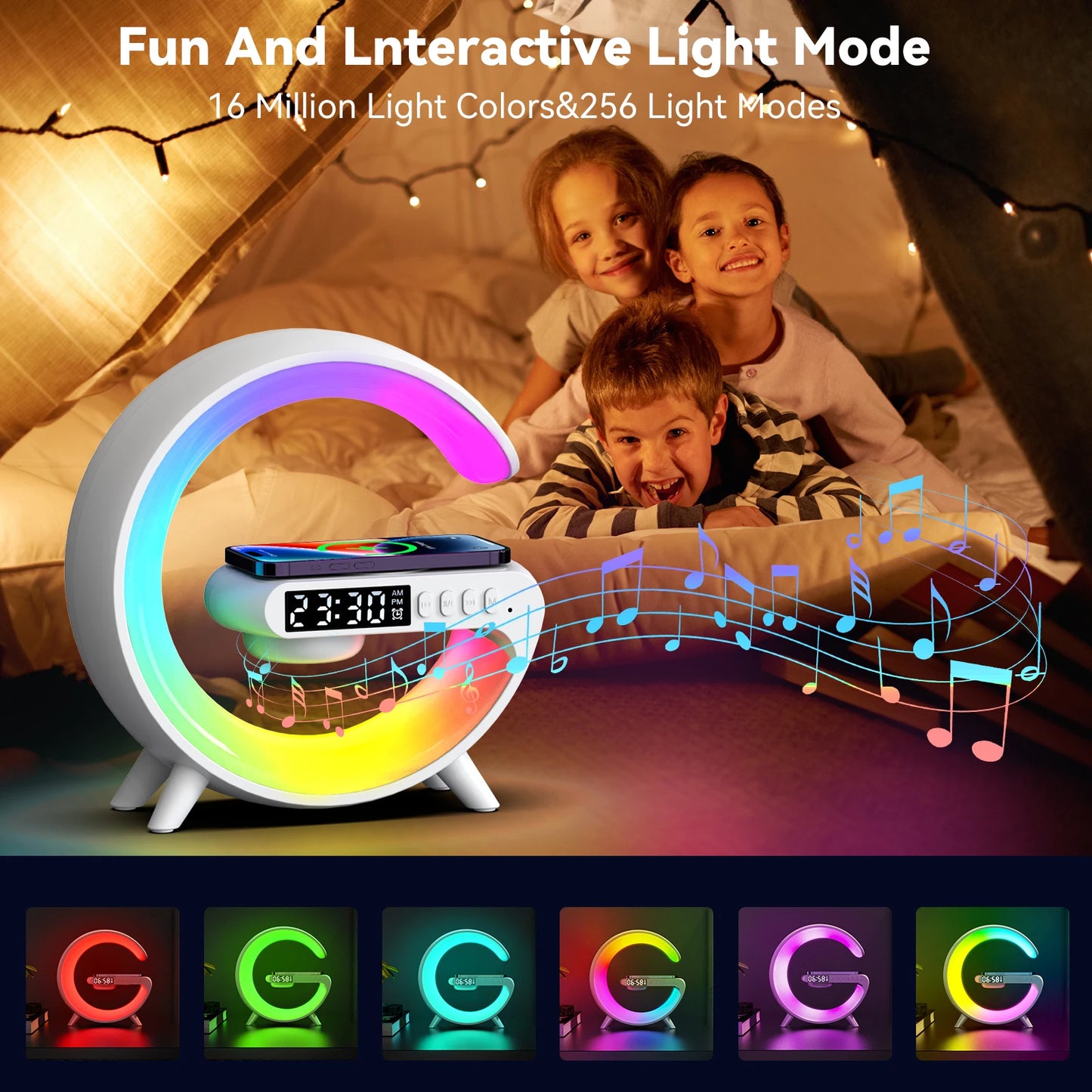 Multifunction Wireless Charger Pad Stand Speaker TF RGB Night Light 15W Fast Charging Station